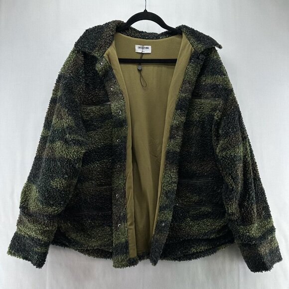 LNA Clothing Jacket Womens Size S Deep Pile Fleece Camo Utility Snap Front Green - Picture 2 of 12